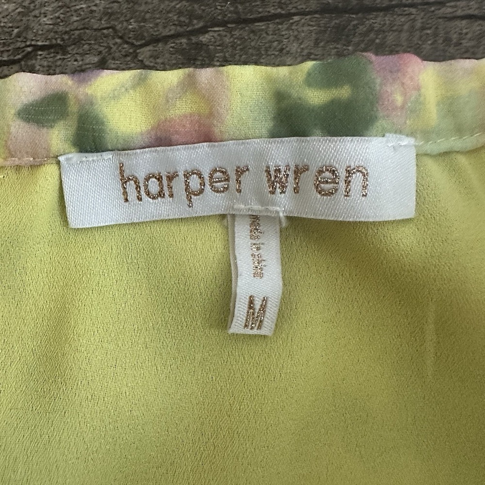 Harper Wren Yellow Floral Smocked Mini Skirt Ruffle Hem Pastel Cottagecore Sz M - Picture 4 of 6
